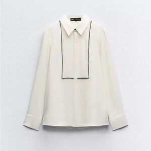Zara Cream Dress Shirt with Black Trim
